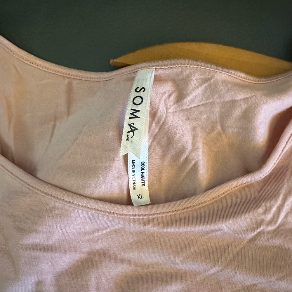 Soma NWT Cool Nights Pajamas Pink Long Sleeve Top with Black Champagne Pants XL - Picture 4 of 7